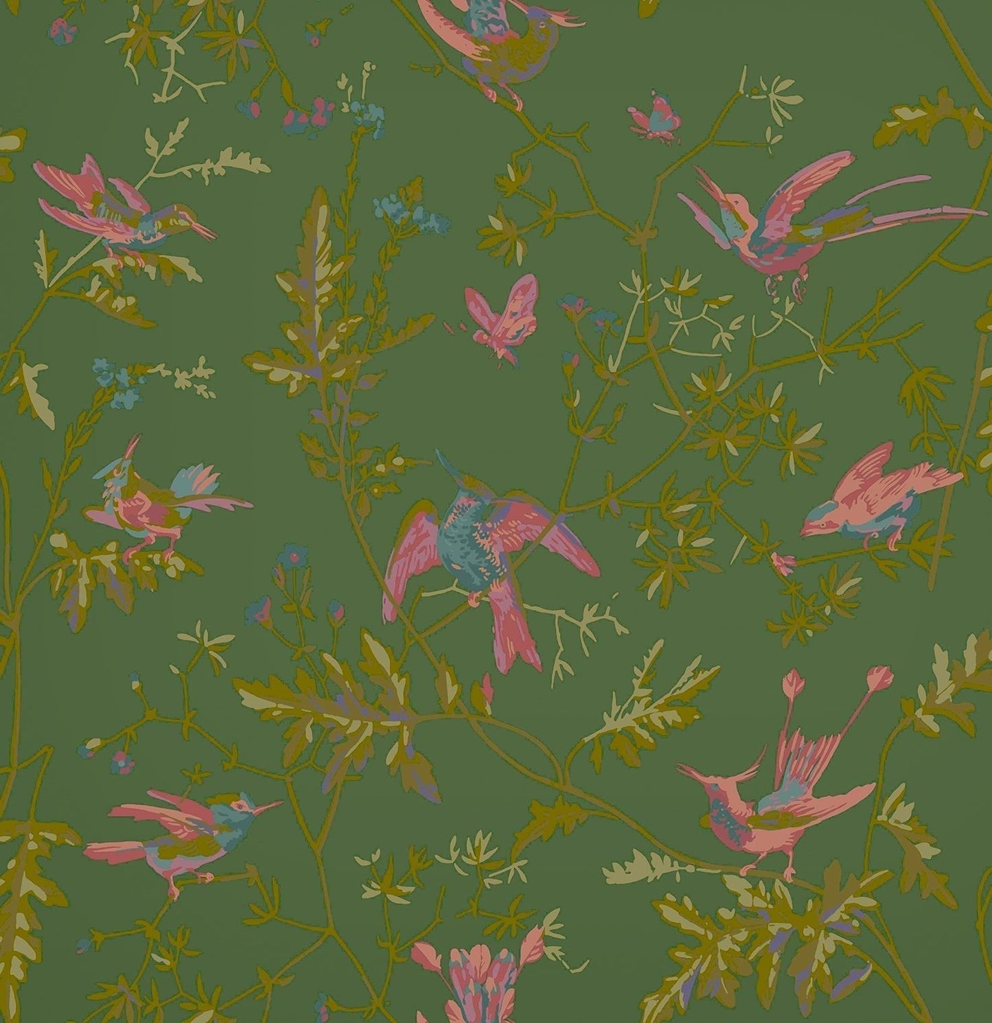 Hummingbirds Wallpaper - Fuchsia on Racing Green - 124/1005 - Cole & Son - Premier Wallcovering