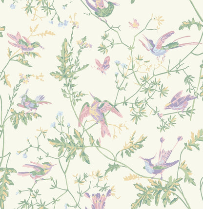 Hummingbirds Wallpaper - Blush, Sage, & Mulberry on Cream - 124/1001 - Cole & Son - Premier Wallcovering