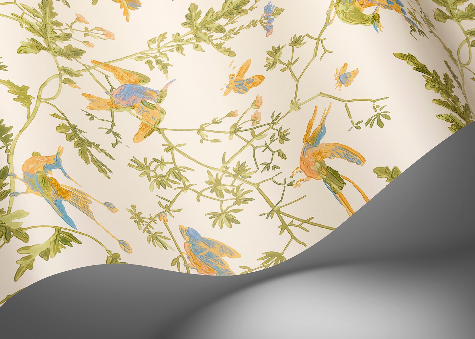 Hummingbirds Wallpaper - Tangerine & Olive on Blush - 124/1002 - Cole & Son - Premier Wallcovering