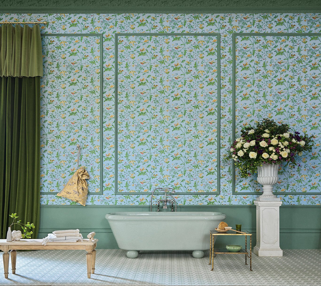 Hummingbirds Wallpaper - Buttercup Yellow on Cornflower Blue - 124/1004 - Cole & Son - Premier Wallcovering