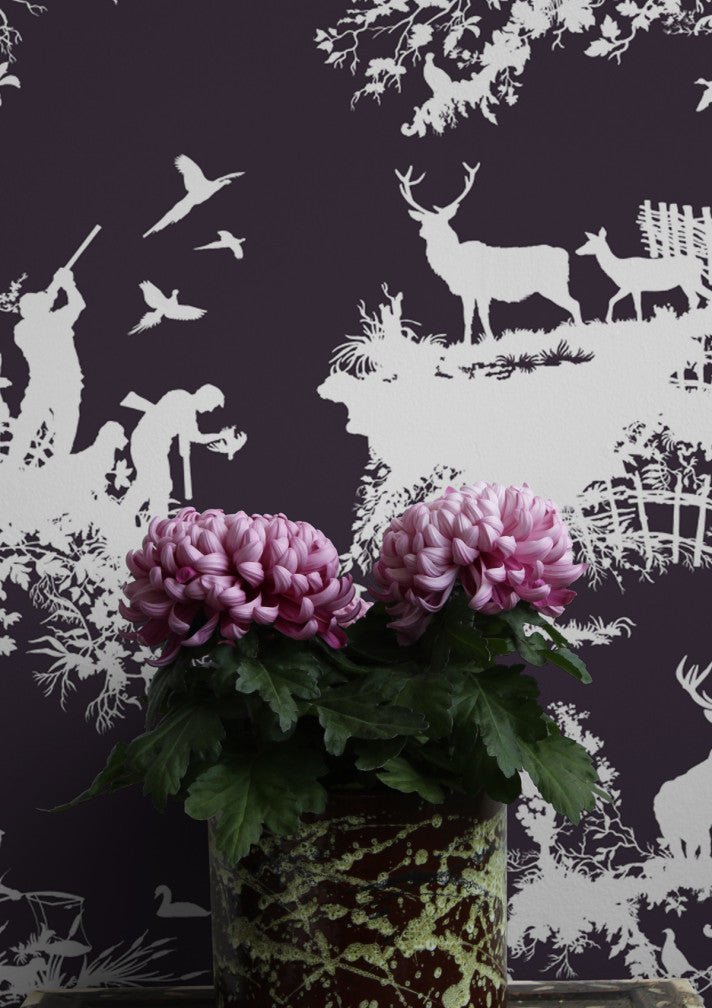 Hunting Toile Wallpaper - White on Peregrine - Timorous Beasties - TB/HTOIL/5004/09 - Premier Wallcovering