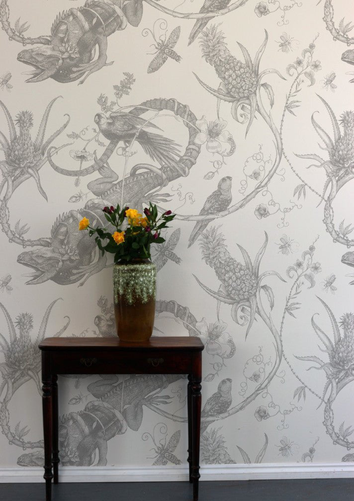 Iguana Superwide Wallpaper - Grey on Ivory - Timorous Beasties - SWP/IGU/IVY/03 - Premier Wallcovering
