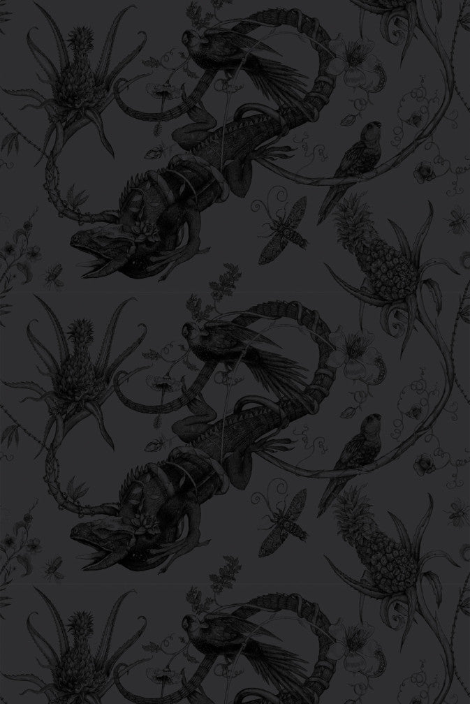 Iguana Superwide Wallpaper - Black on Black - Timorous Beasties - SWP/IGU/BLK/05 - Premier Wallcovering