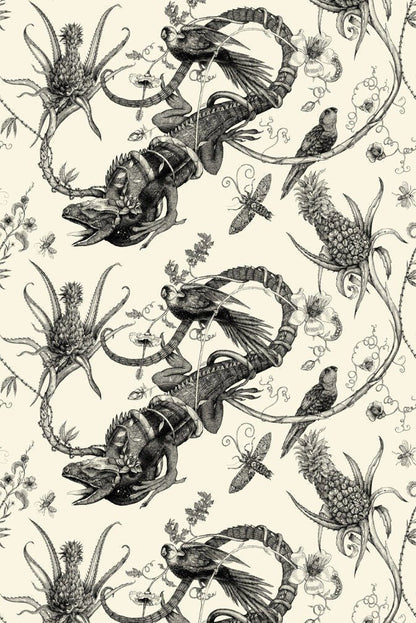 Iguana Superwide Wallpaper - Black on Ivory - Timorous Beasties - SWP/IGU/IVY/01 - Premier Wallcovering