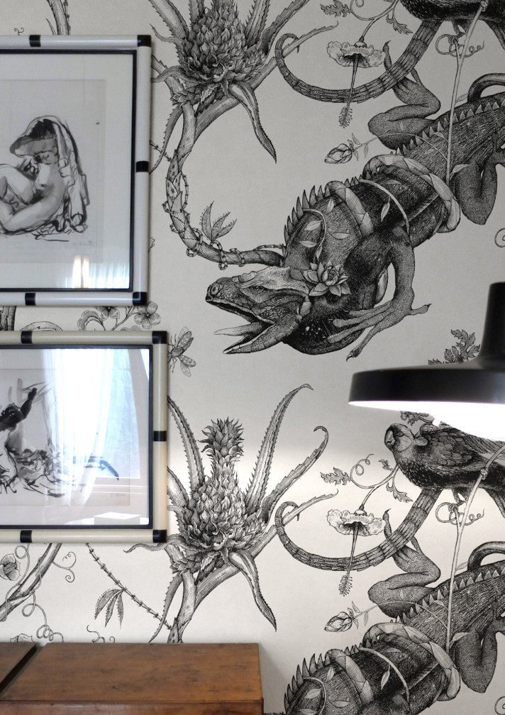 Iguana Superwide Wallpaper - Black on Ivory - Timorous Beasties - SWP/IGU/IVY/01 - Premier Wallcovering