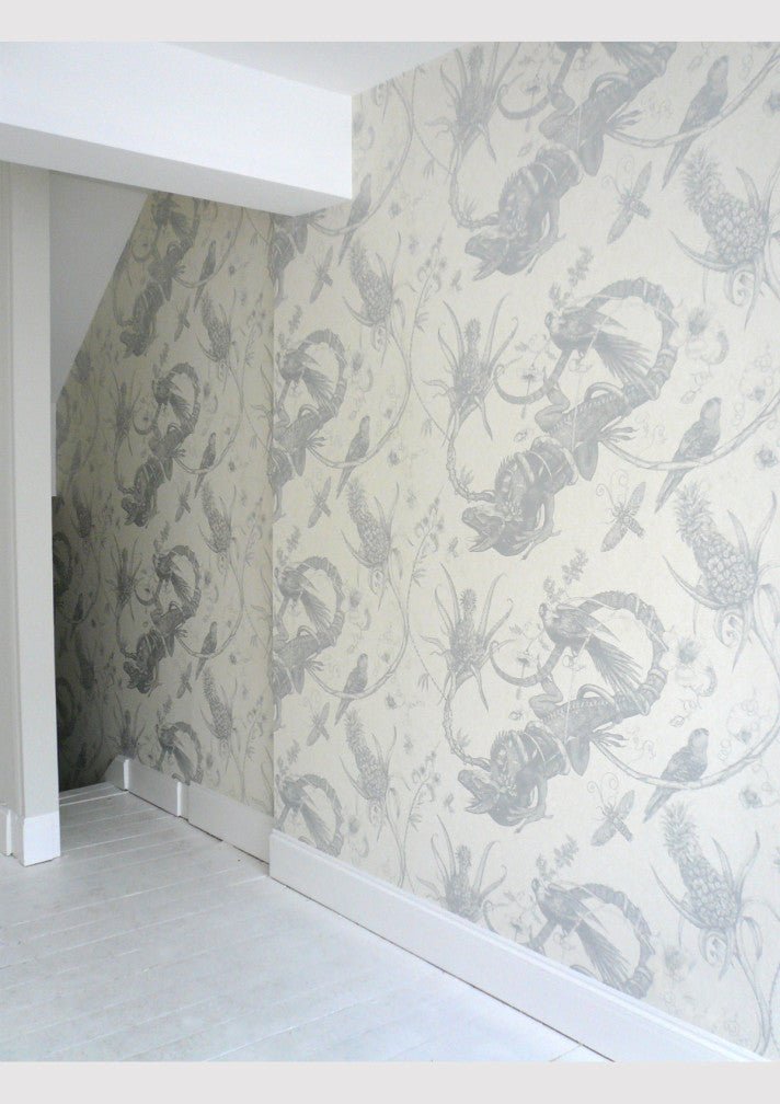 Iguana Superwide Wallpaper - Silver on Ivory - Timorous Beasties - SWP/IGU/IVY/02 - Premier Wallcovering