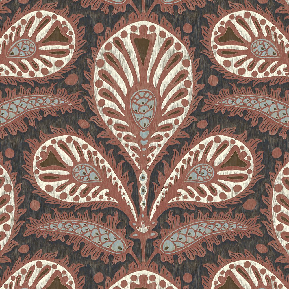 Ikat Clover Wallpaper - Red and Ink - Josephine Munsey - JMW-103401 - Premier Wallcovering