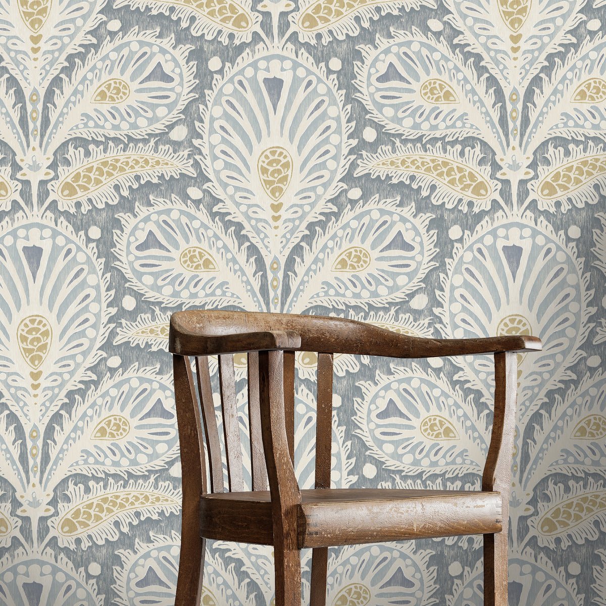 Ikat Clover Wallpaper - Blue and Yellow - Josephine Munsey - JMW-103441 - Premier Wallcovering