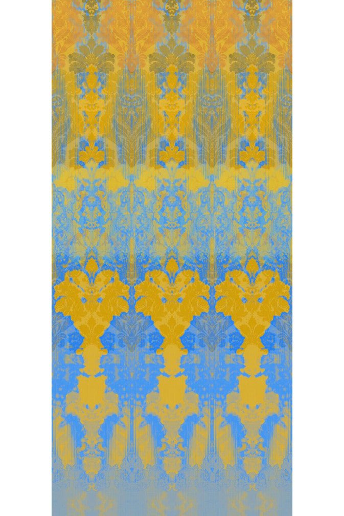 Ikat Damask Wallpaper Panels - Blues and Golds - Timorous Beasties - ROR/IKAT/MICA/05 - Premier Wallcovering
