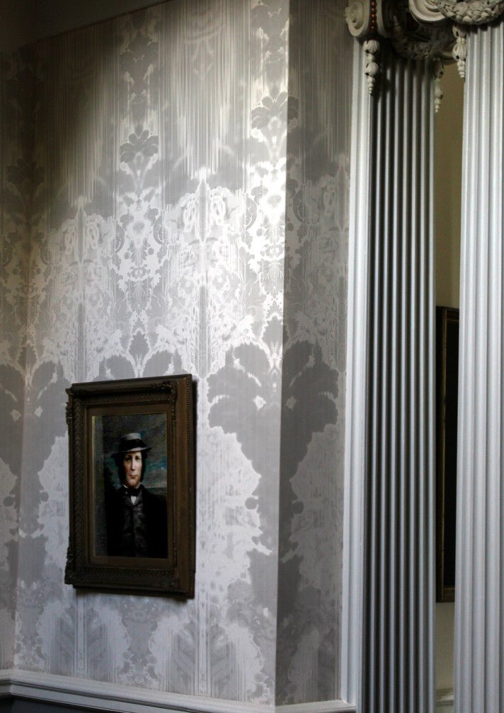 Ikat Damask Wallpaper Panels - Grey - Timorous Beasties - ROR/IKAT/MICA/01 - Premier Wallcovering