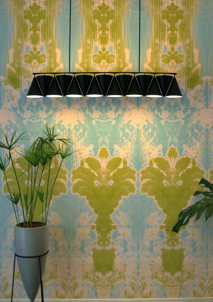 Ikat Damask Wallpaper Panels - Blues and Greens - Timorous Beasties - ROR/IKAT/MICA/02 - Premier Wallcovering