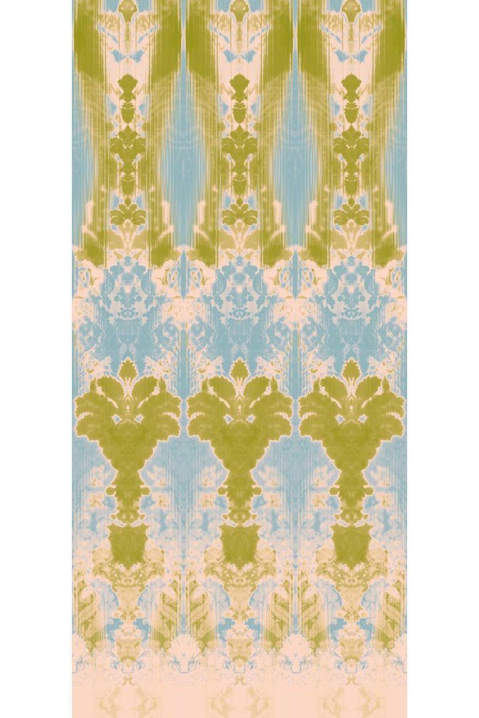 Ikat Damask Wallpaper Panels - Blues and Greens - Timorous Beasties - ROR/IKAT/MICA/02 - Premier Wallcovering