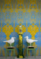 Ikat Damask Wallpaper Panels - Blues and Golds - Timorous Beasties - ROR/IKAT/MICA/05 - Premier Wallcovering