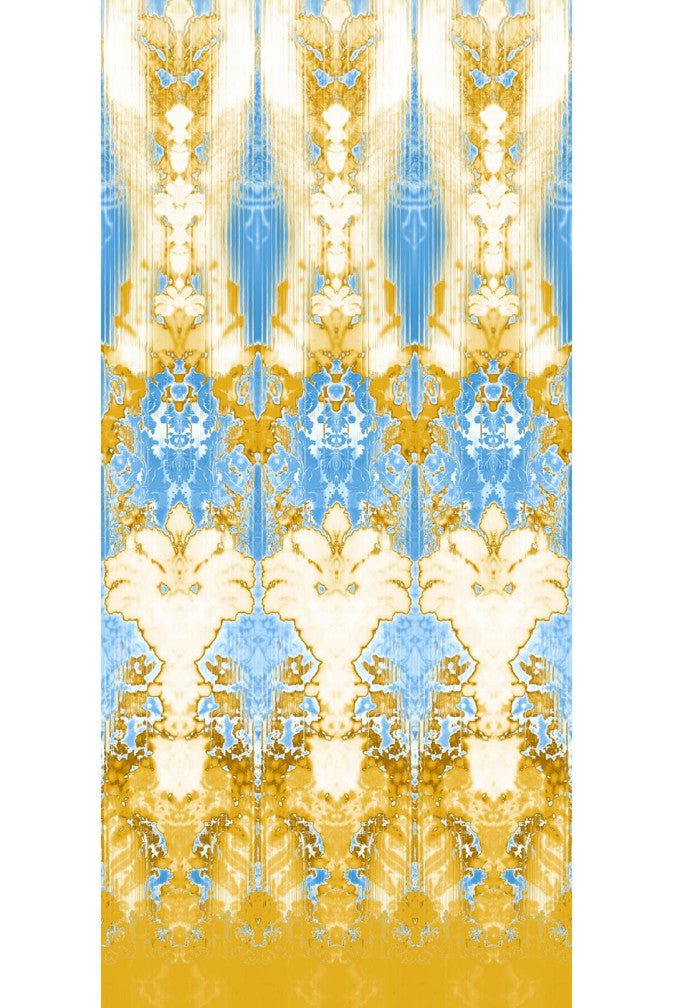 Ikat Damask Wallpaper Panels - Blues, Gold and White - Timorous Beasties - ROR/IKAT/MICA/04 - Premier Wallcovering