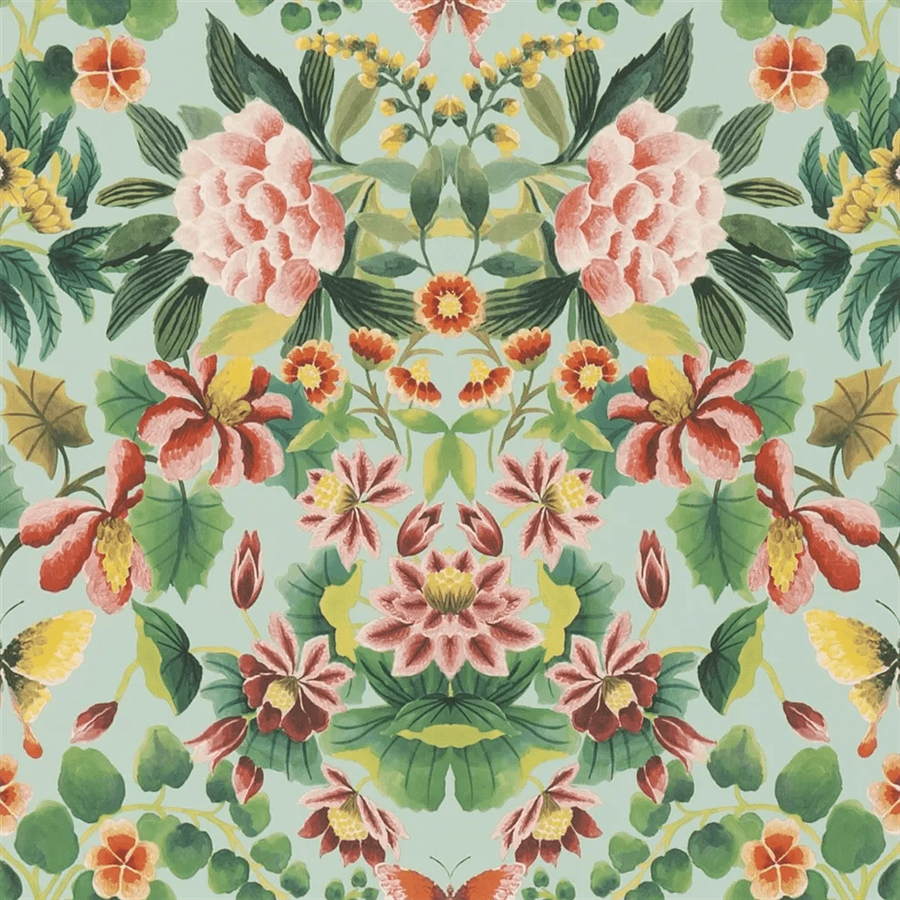 Ikebana Damask Wallpaper - Aqua - PDG1156/05 - Designers Guild