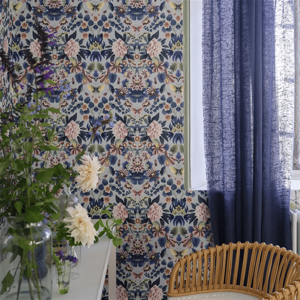 Ikebana Damask Wallpaper - Slate Blue - PDG1156/04 - Designers Guild
