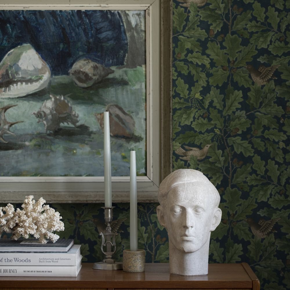 In the Oak Wallpaper - Charcoal / Green - Boråstapeter - 2050 - Premier Wallcovering