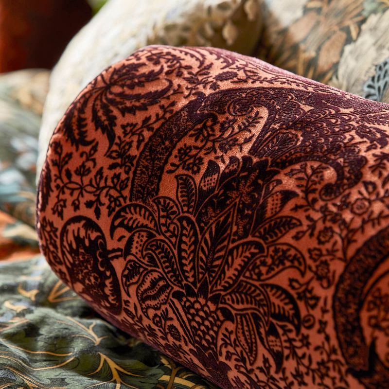 Indian Flock Velvet Fabric - Russet/Mulberry - Morris & Co - 236943 - Premier Wallcovering
