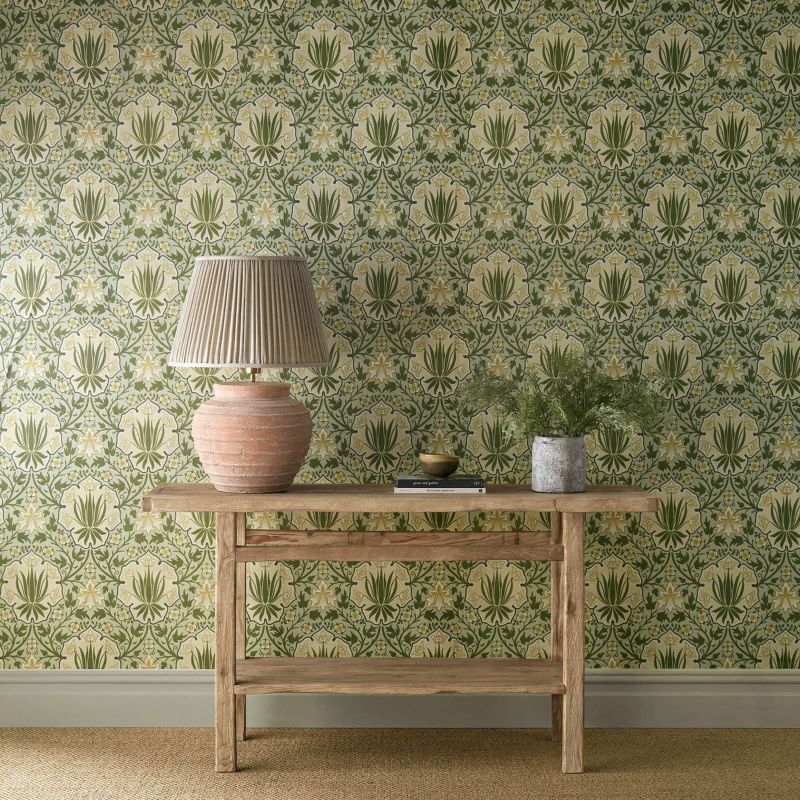 Iris & Rose Wallpaper - Bayleaf/Weld - Morris & Co - 217567 - Premier Wallcovering