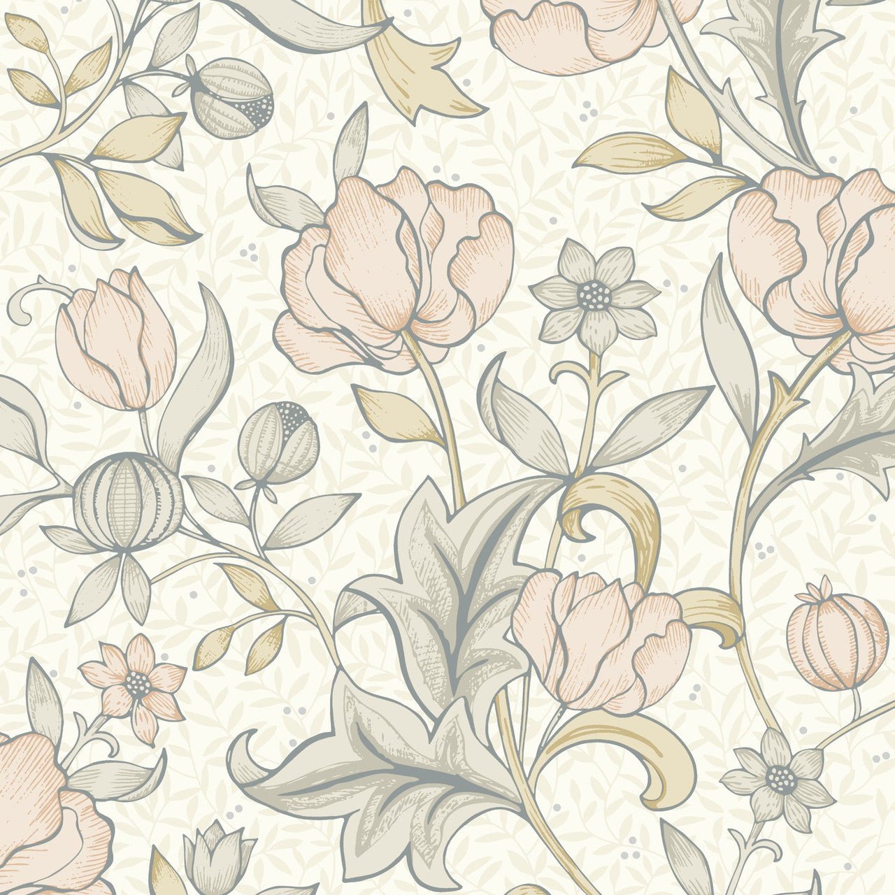 Isabella Arts and Crafts Wallpaper - Rose Poudre - Casadeco - 86344120 - Premier Wallcovering