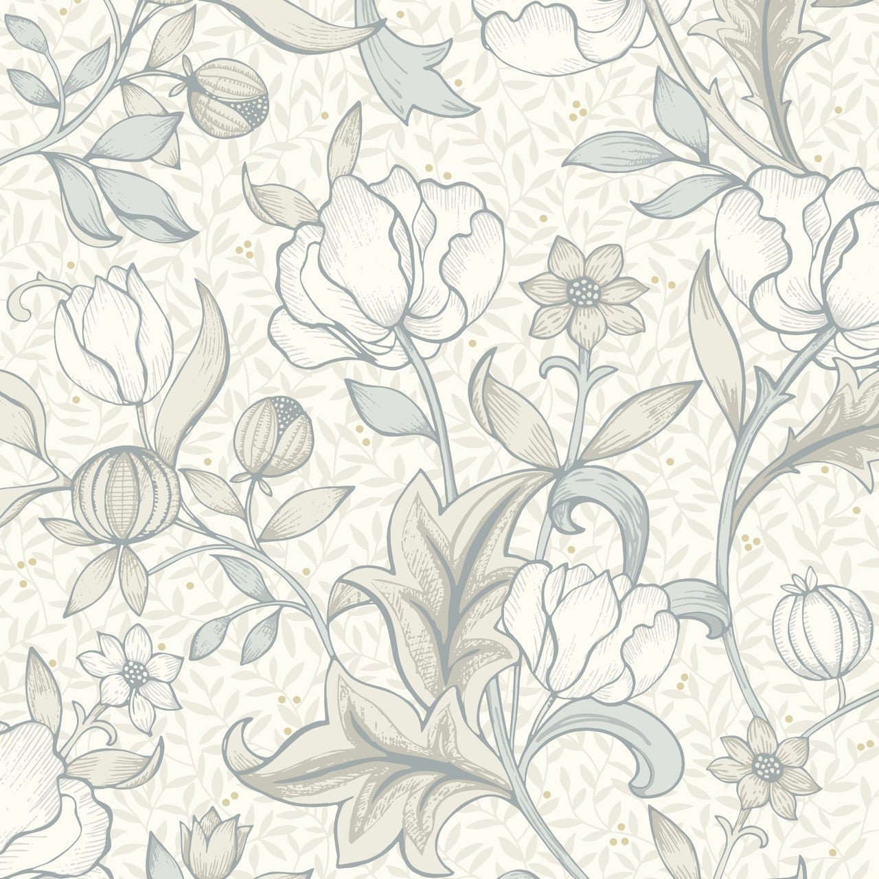 Isabella Arts and Crafts Wallpaper - Blanc Creuse - Casadeco - 86340218 - Premier Wallcovering