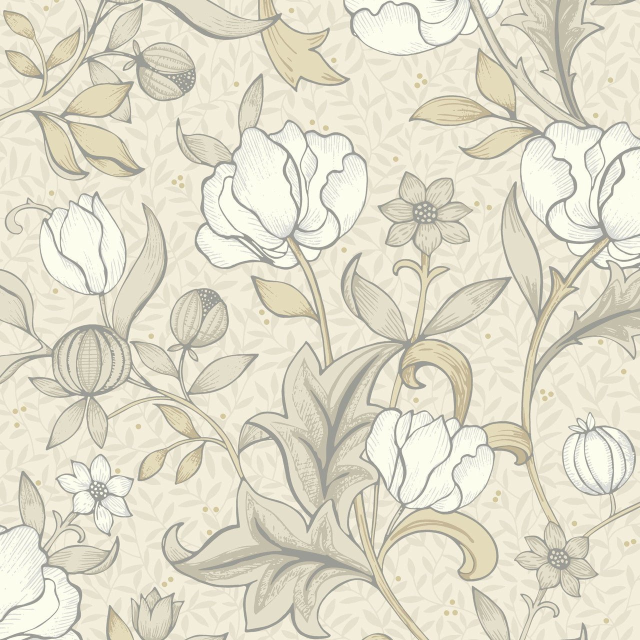 Isabella Arts and Crafts Wallpaper - Beige Lin - Casadeco - 86341214 - Premier Wallcovering