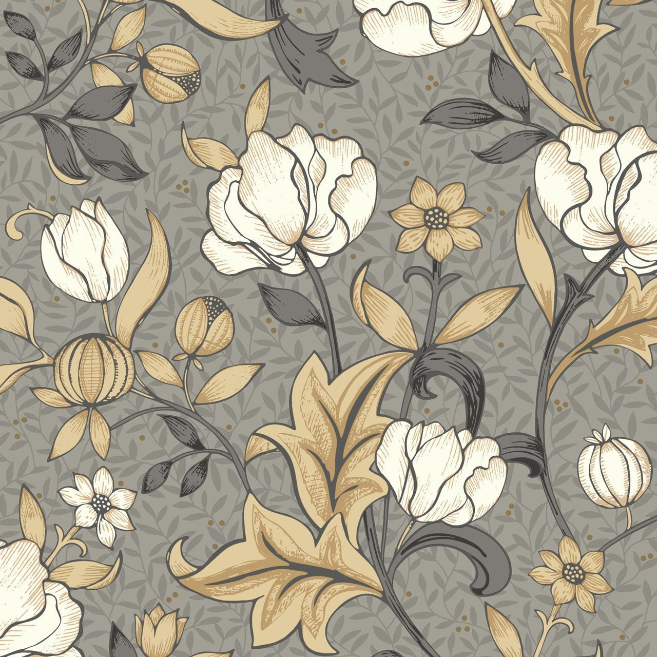 Isabella Arts and Crafts Wallpaper - Taupe Fonce - Casadeco - 86341424 - Premier Wallcovering