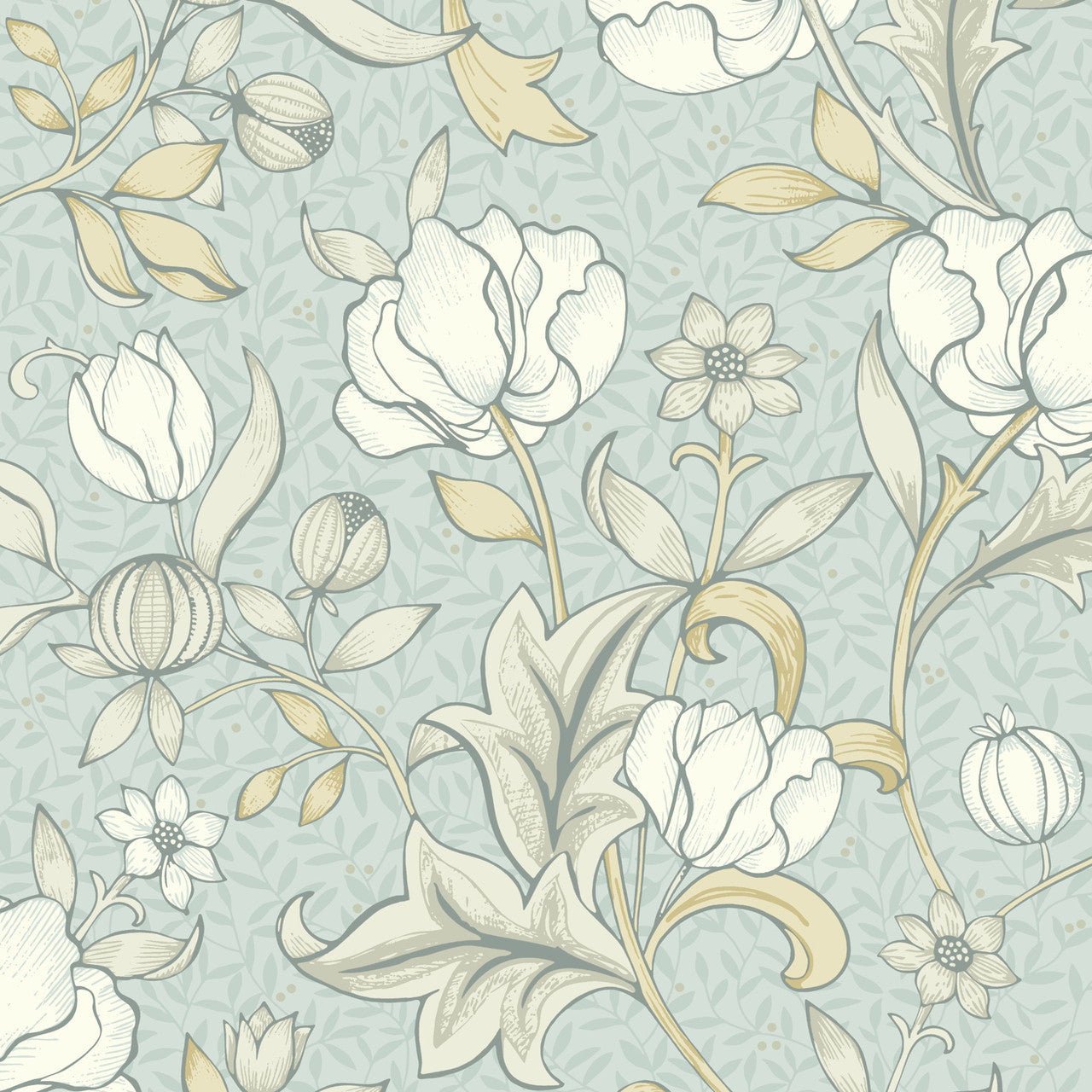 Isabella Arts and Crafts Wallpaper - Bleu Nuage - Casadeco - 86346122 - Premier Wallcovering