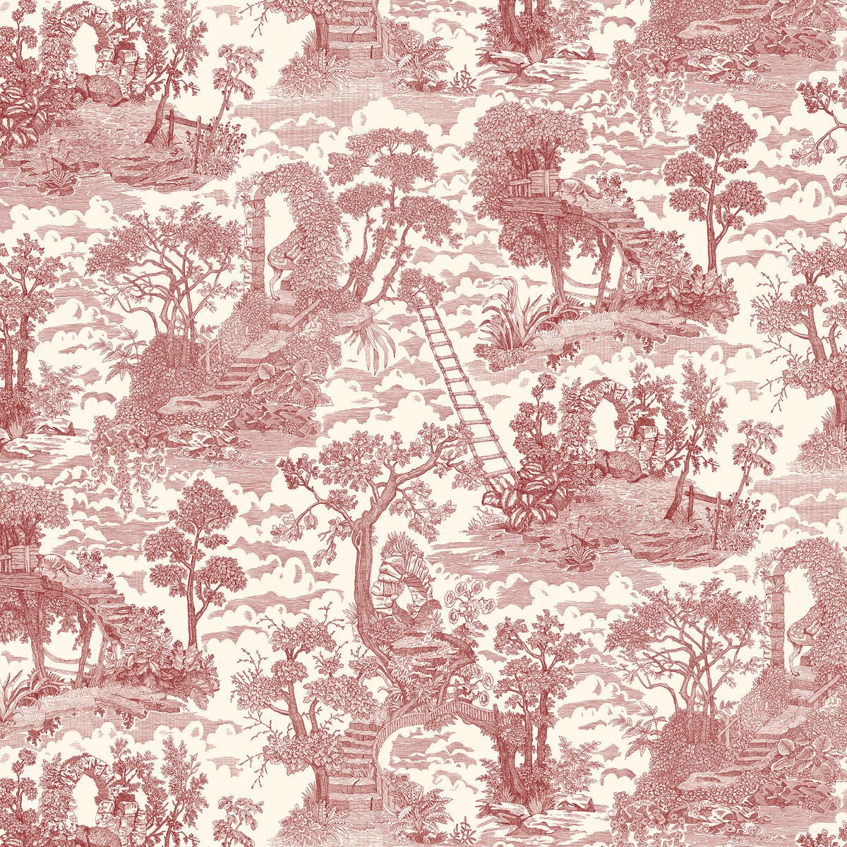 Islet Hoping Toile Wallpaper - Red - Josephine Munsey - JMW-103821 - Premier Wallcovering