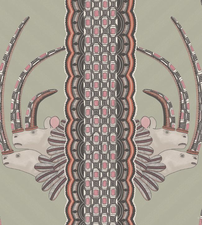 Jabu Wallpaper - Coral on Soft Olive - 109/3017 - Cole & Son - Premier Wallcovering