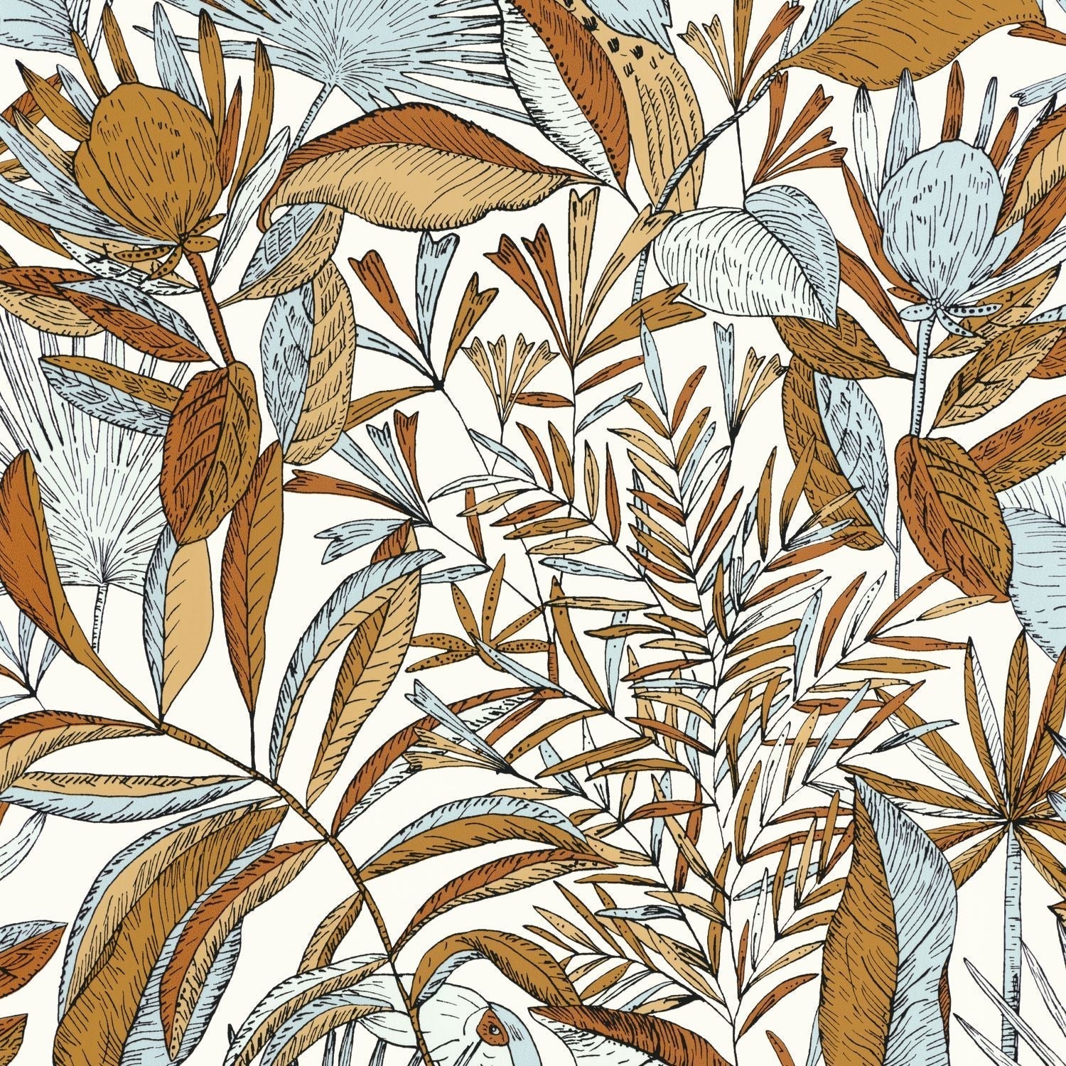 Jardin De Bel Air Wallpaper - Blanc Orange Bleu - Caselio - 103012479