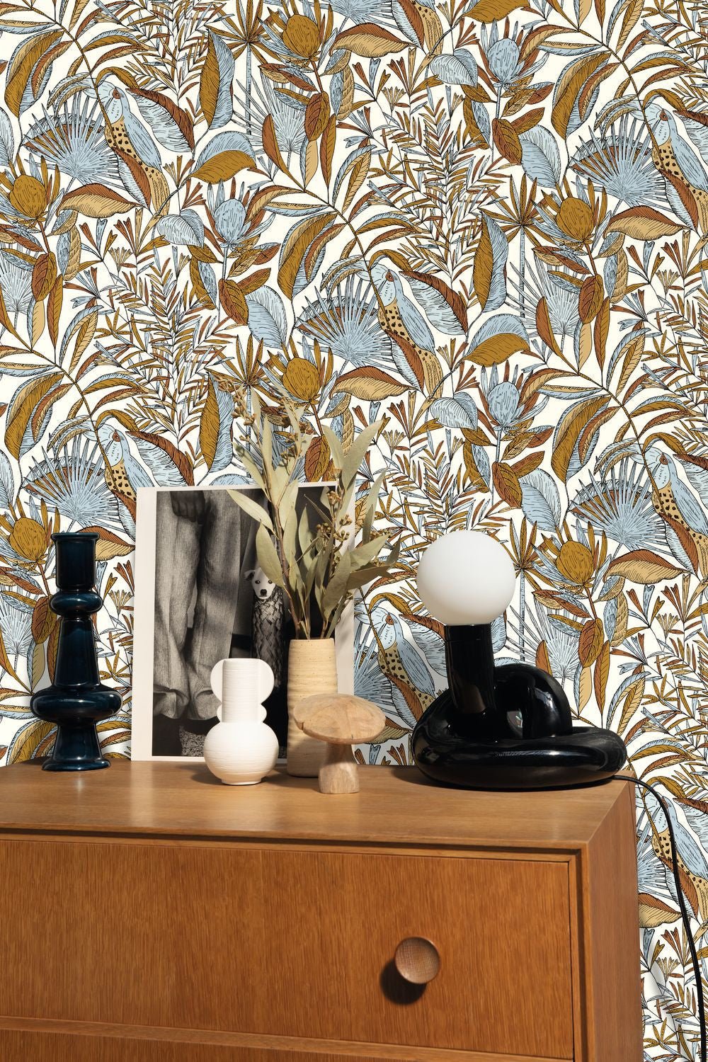 Jardin De Bel Air Wallpaper - Blanc Orange Bleu - Caselio - 103012479