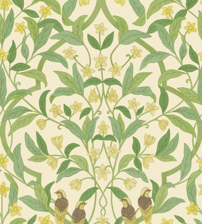 Jasmine & Serin Symphony Wallpaper - Chartreuse & Olive Green on White - 117/10031 - Cole & Son