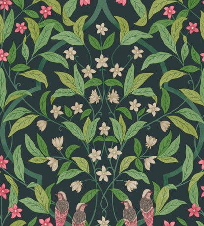 Jasmine & Serin Symphony Wallpaper - Rose & Racing Car Green on Dark Viridian - 117/10028 - Cole & Son - Premier Wallcovering