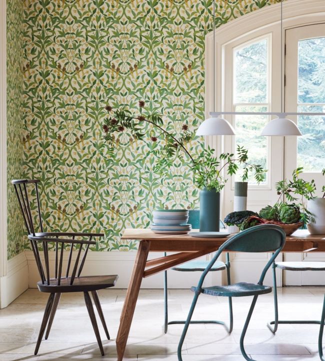 Jasmine & Serin Symphony Wallpaper - Chartreuse & Olive Green on White - 117/10031 - Cole & Son