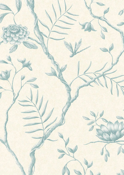 Jasper Peony Wallpaper - Aqua - Lewis & Wood - Premier Wallcovering