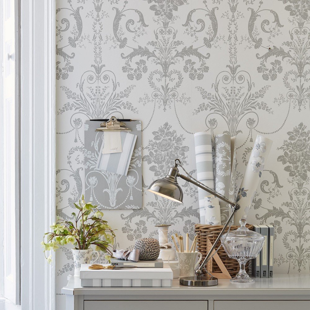 Josette Wallpaper - Dove Grey & White - Laura Ashley - 113385 - Premier Wallcovering