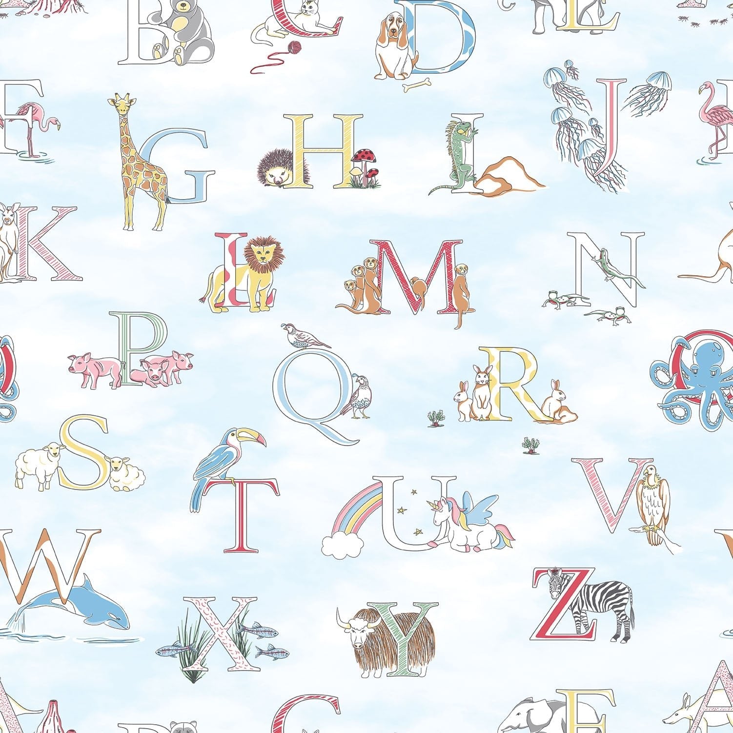 Just 4 Kids 2 Alphabet Wallpaper - Blue / Multi - Galerie - G56537 - Premier Wallcovering