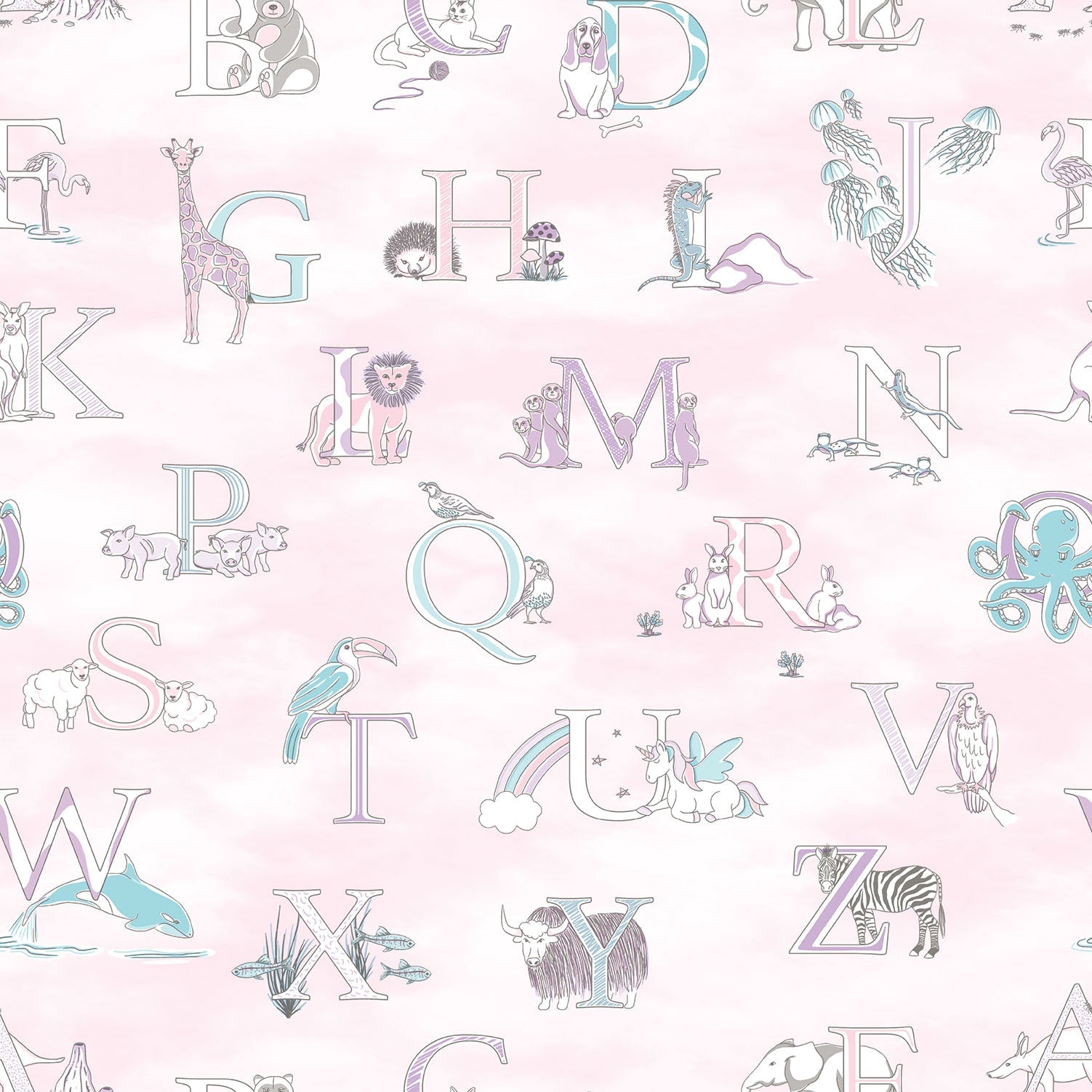 Just 4 Kids 2 Alphabet Wallpaper - Pink - Galerie - G56538 - Premier Wallcovering