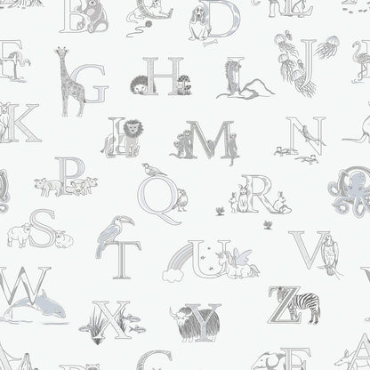 Just 4 Kids 2 Alphabet Wallpaper - Grey / White - Galerie - G56536 - Premier Wallcovering