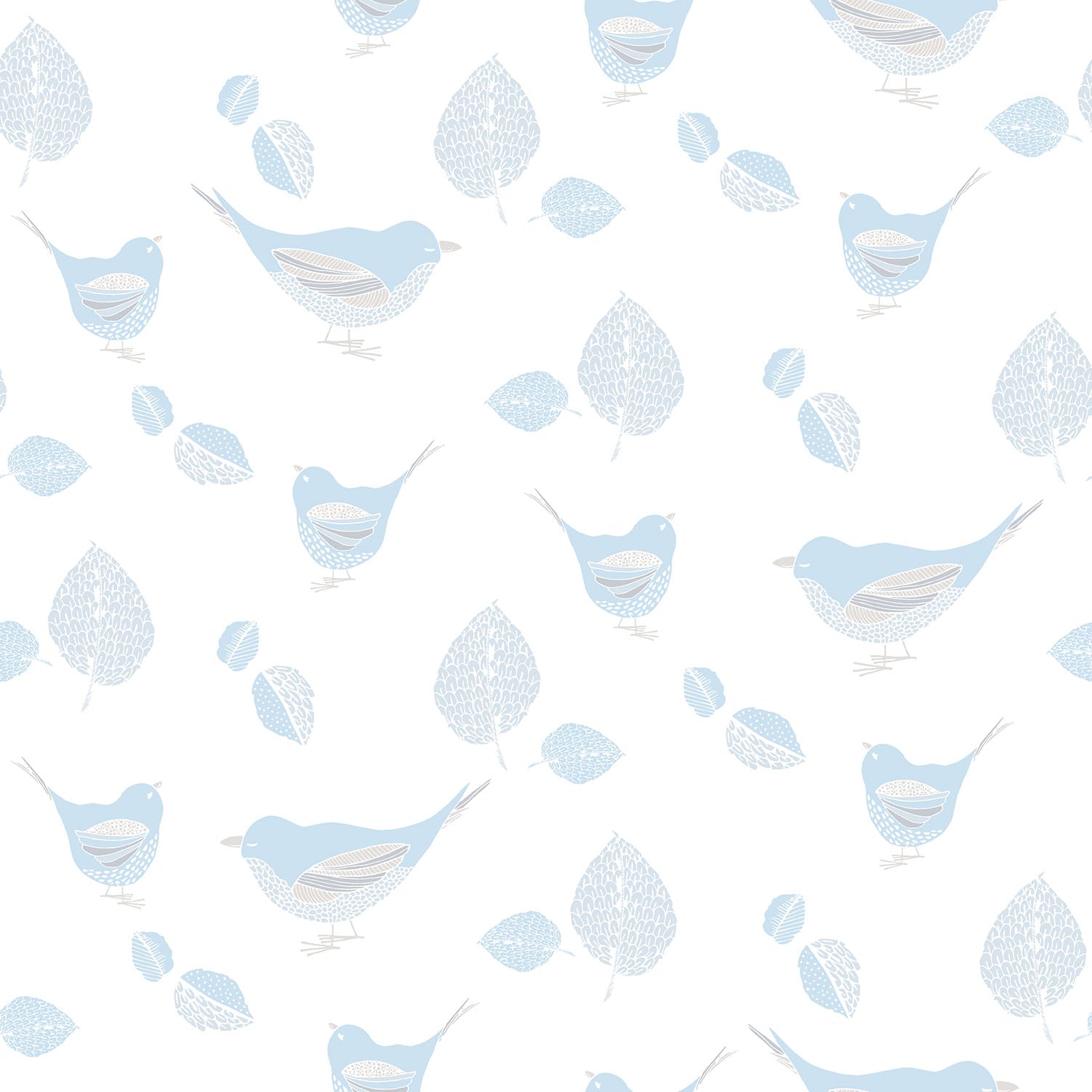 Just 4 Kids 2 Birds Wallpaper - Blue / White - Galerie - G56541 - Premier Wallcovering
