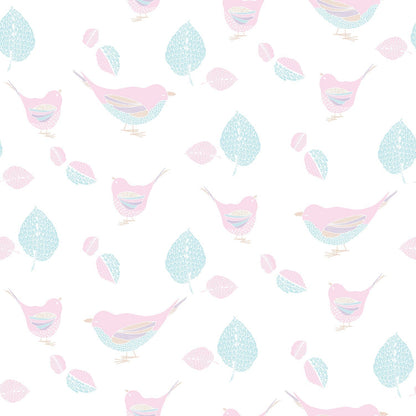 Just 4 Kids 2 Birds Wallpaper - Pink / Aqua - Galerie - G56539 - Premier Wallcovering