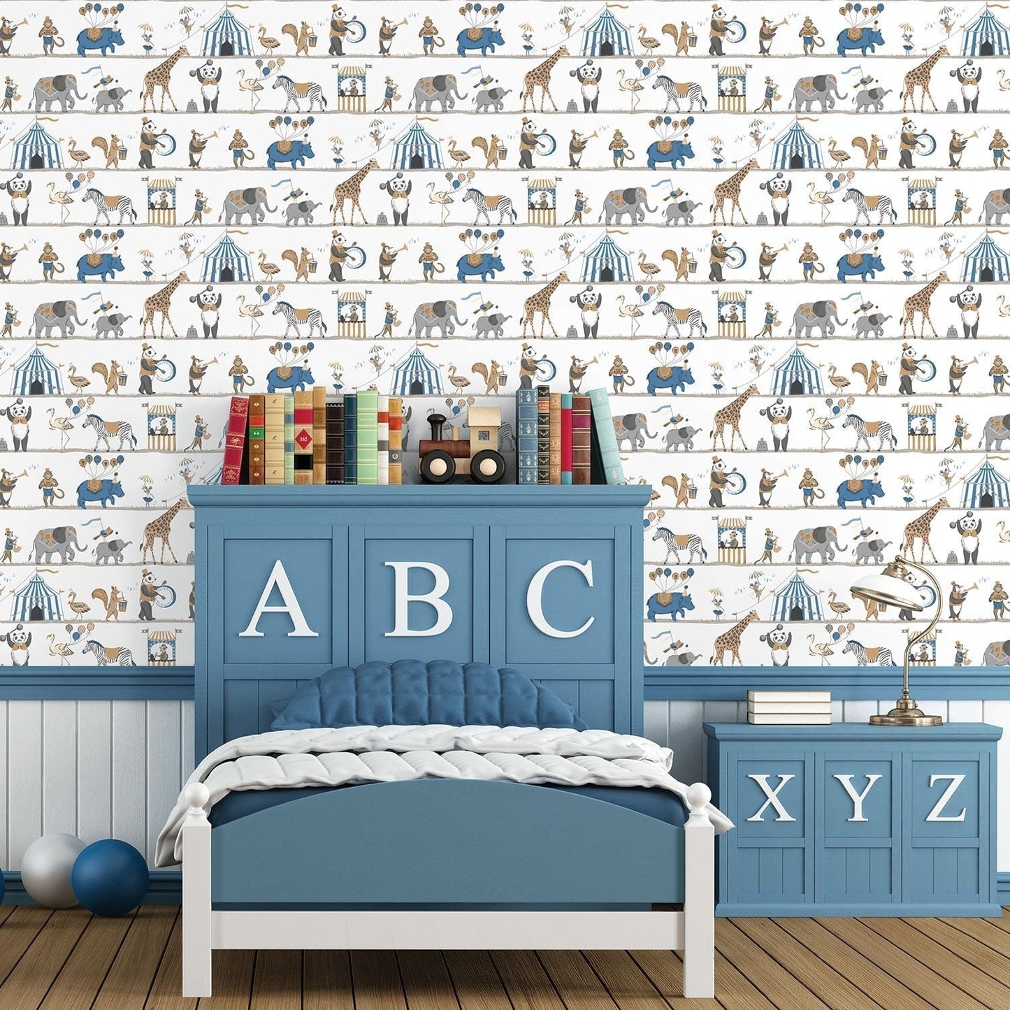 Just 4 Kids 2 Circus Wallpaper - Blue / Brown - Galerie - G56546 - Premier Wallcovering