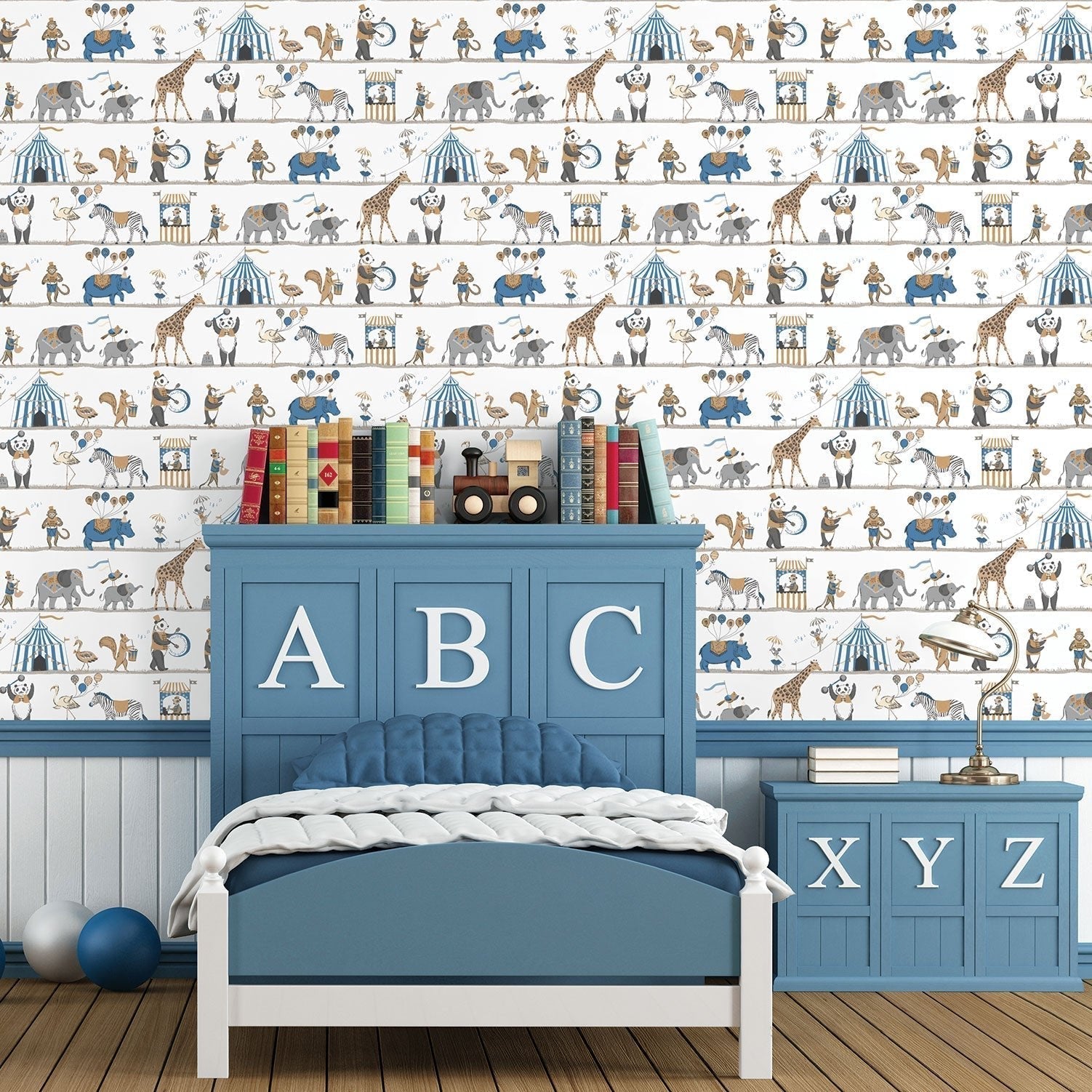 Just 4 Kids 2 Circus Wallpaper - Blue / Brown - Galerie - G56546 - Premier Wallcovering