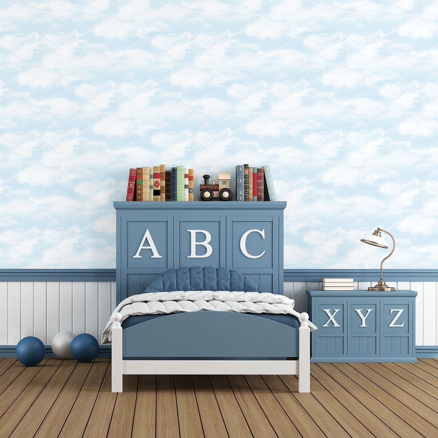 Just 4 Kids 2 Clouds Wallpaper - Blue - Galerie - G56533 - Premier Wallcovering