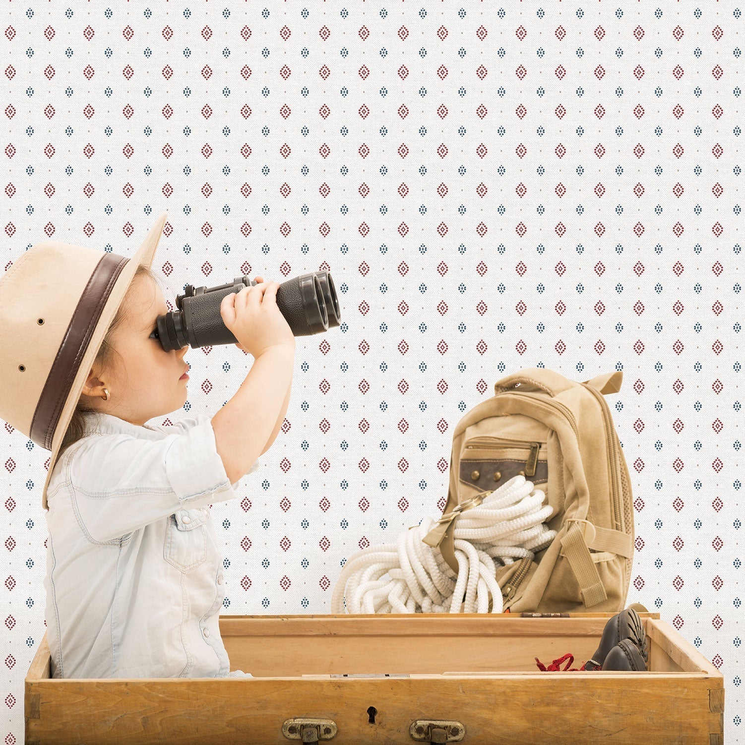 Just 4 Kids 2 Ethnic Print Wallpaper - Red / Blue - Galerie - G56529 - Premier Wallcovering