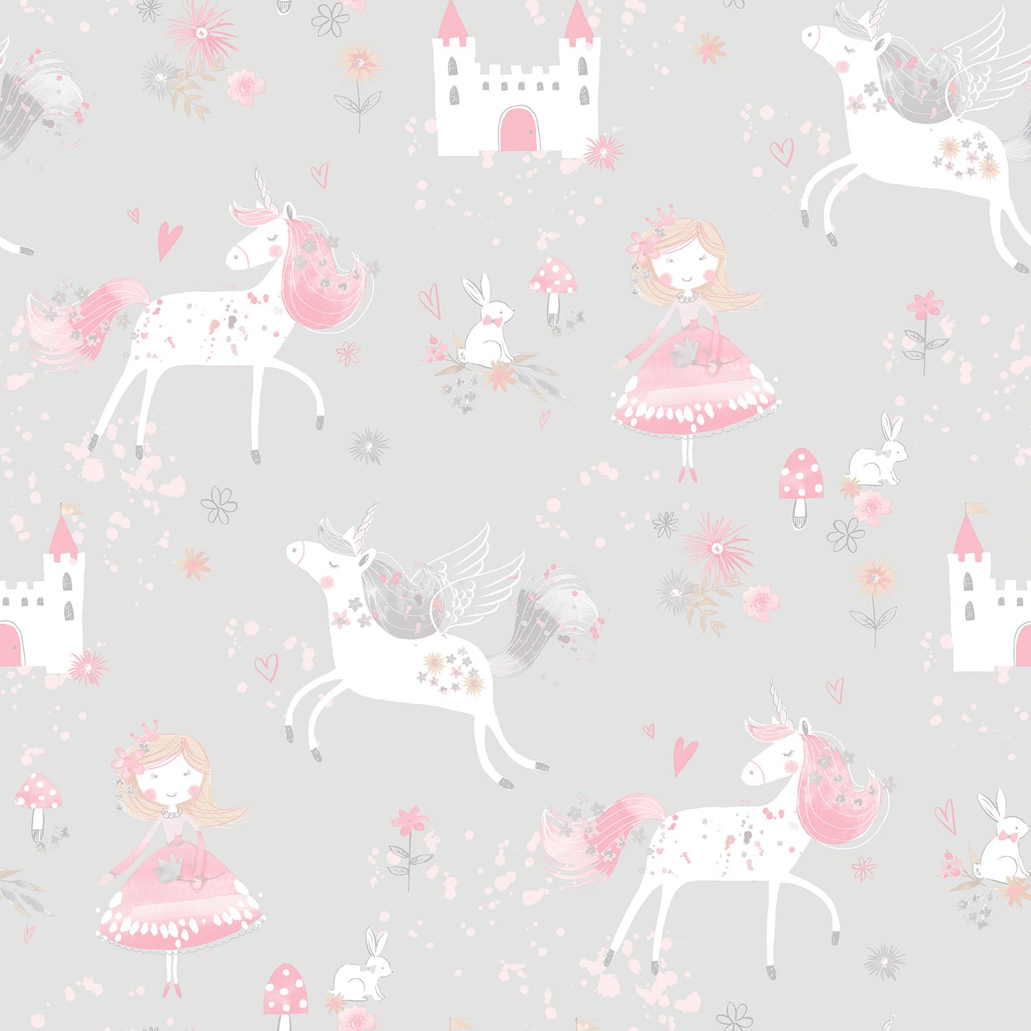 Just 4 Kids 2 Fairytale Wallpaper - Grey / Coral - Galerie - G56525 - Premier Wallcovering