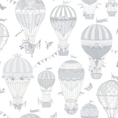 Just 4 Kids 2 Hot Air Balloons Wallpaper - Grey / White - Galerie - G56542 - Premier Wallcovering