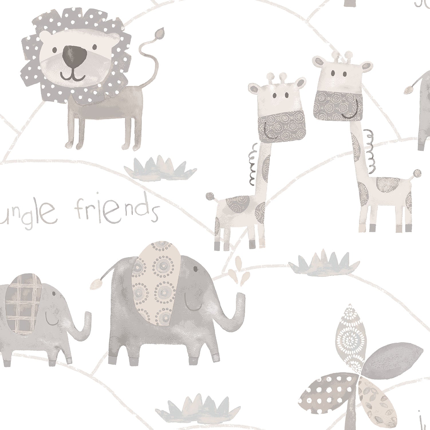 Just 4 Kids 2 Jungle Friends Wallpaper - Grey / Taupe - Galerie - G56505 - Premier Wallcovering
