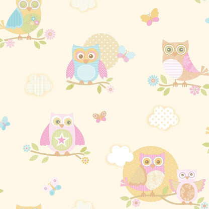 Just 4 Kids 2 Owls Wallpaper - Cream - Galerie - G56035 - Premier Wallcovering